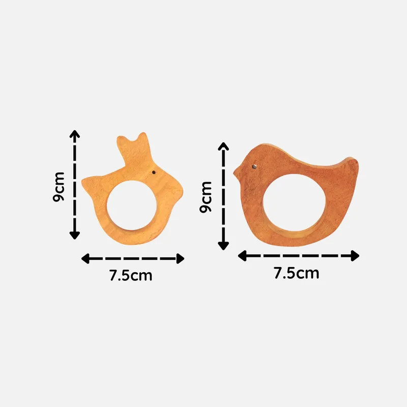 Rabbit and Bird Shapes Neem Wood Teether