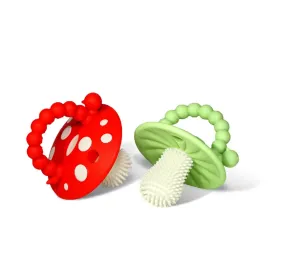 RaZbaby - Chompy Mushroom Silicone Teether 2pk - Red/Green