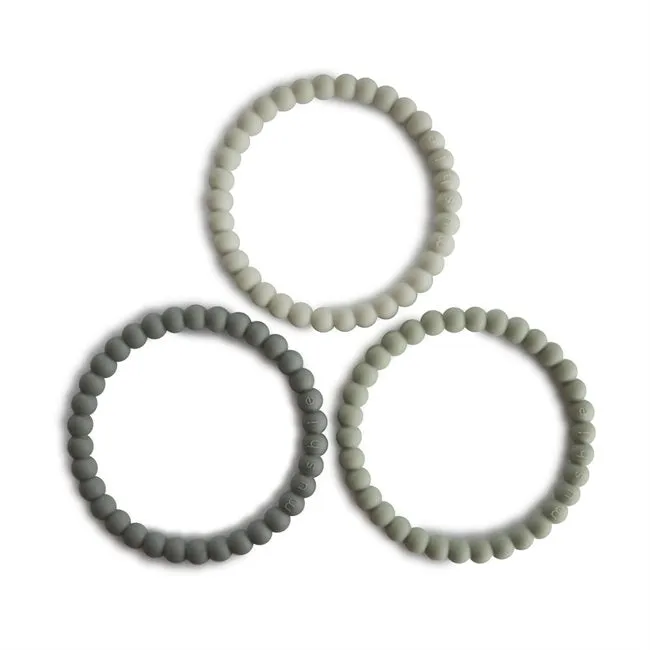 Silicone Pearl Teether Bracelets - Green Tea/Cool Grey/Sea Salt