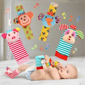 Soft Infant Wrist Or Sock Sensory Plush Animal Rattle Toys