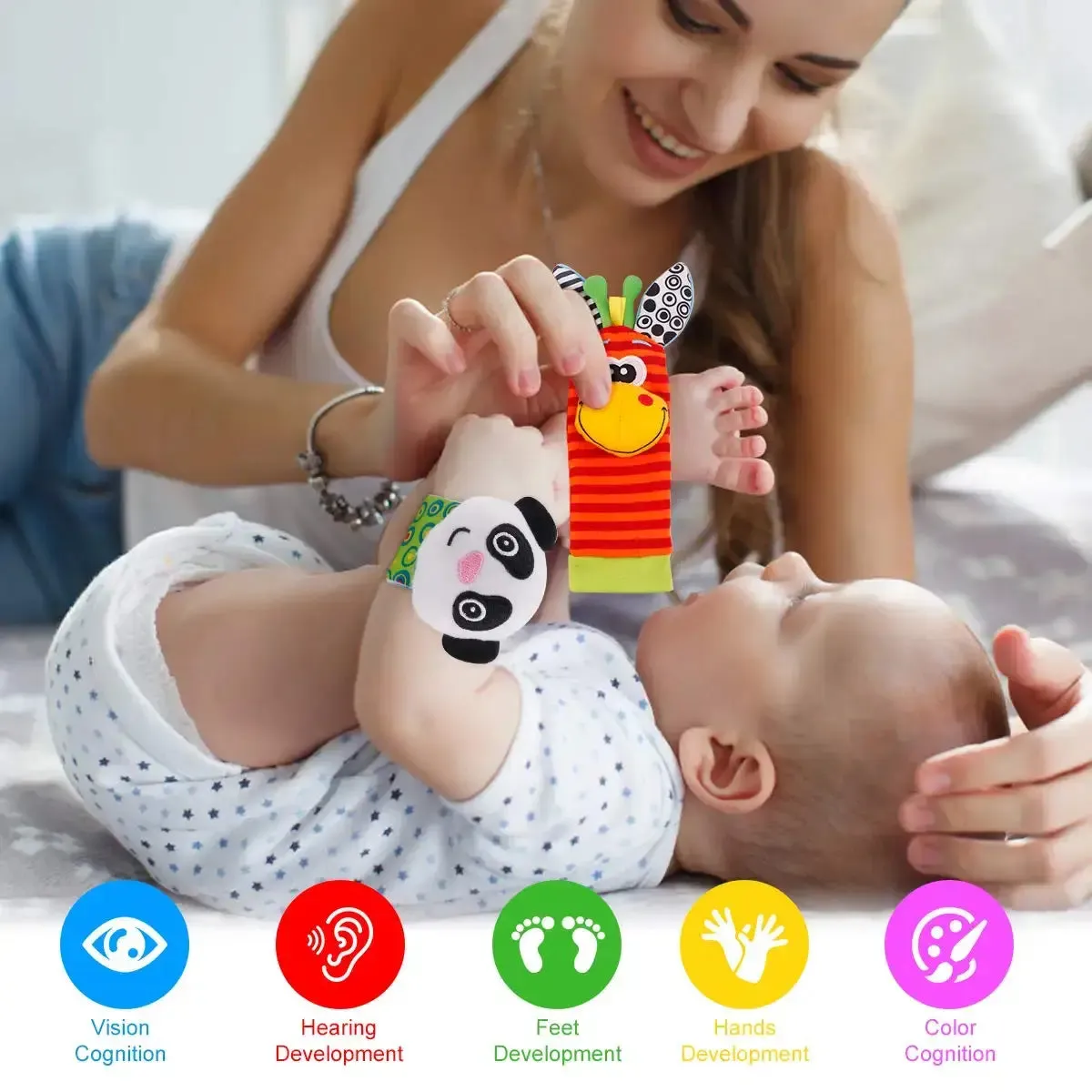 Soft Infant Wrist Or Sock Sensory Plush Animal Rattle Toys