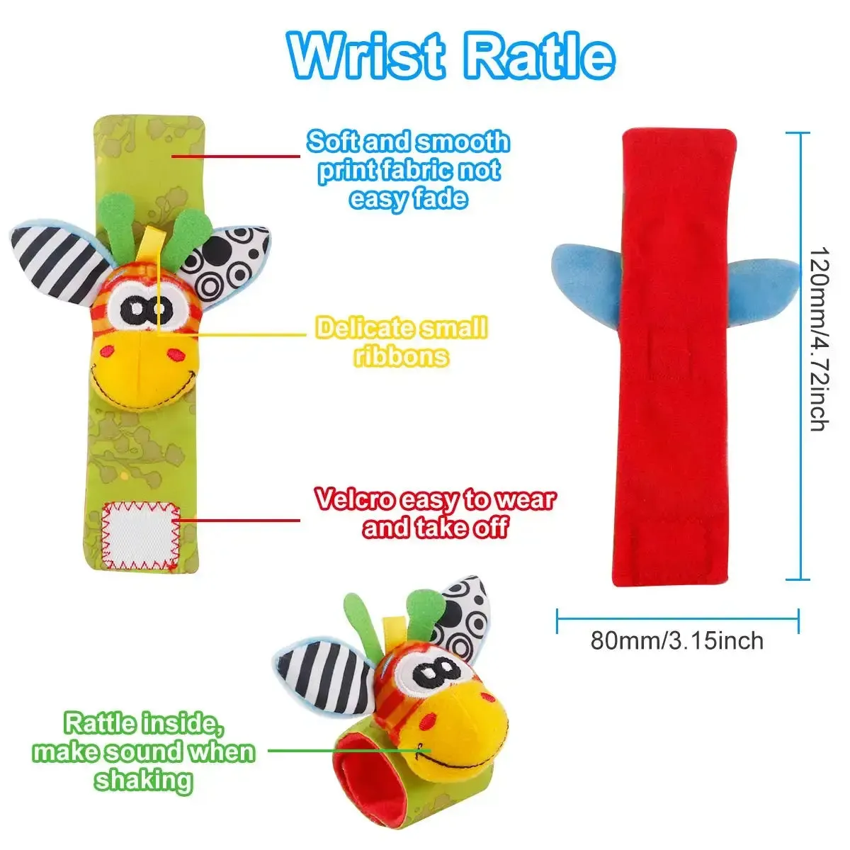 Soft Infant Wrist Or Sock Sensory Plush Animal Rattle Toys