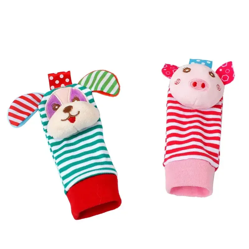 Soft Infant Wrist Or Sock Sensory Plush Animal Rattle Toys