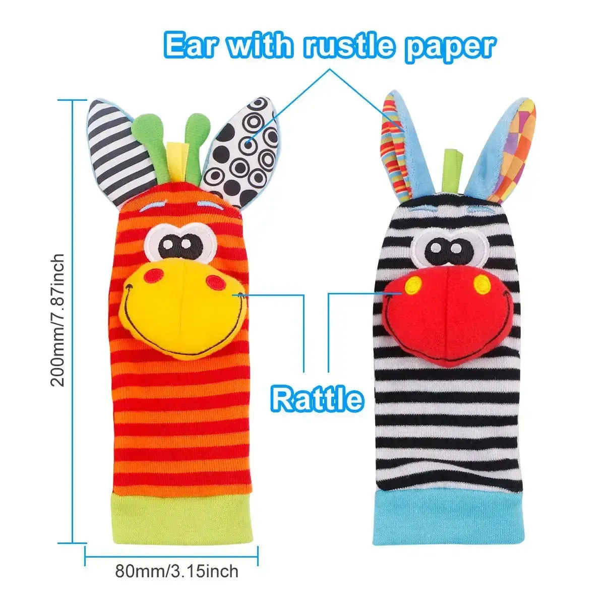 Soft Infant Wrist Or Sock Sensory Plush Animal Rattle Toys