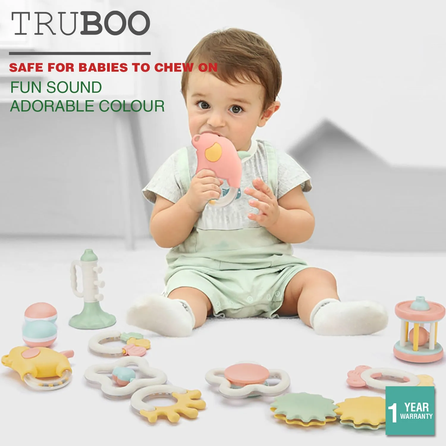 Truboo Baby Rattles And Teethers Grab Toy Set For Newborn Infant 3 6 9 12 Month