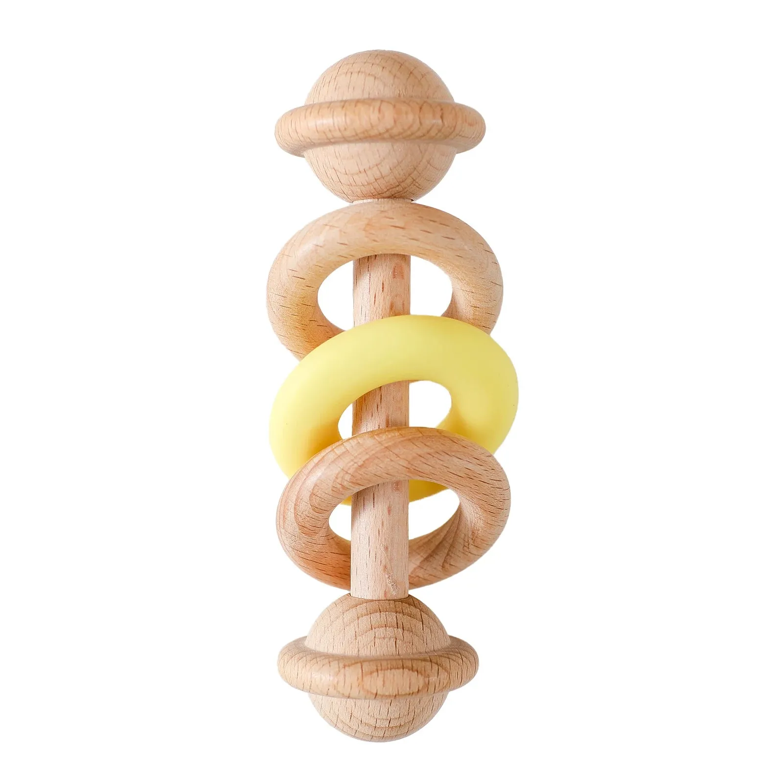 Wooden Baby Rattles with Silicone Rings