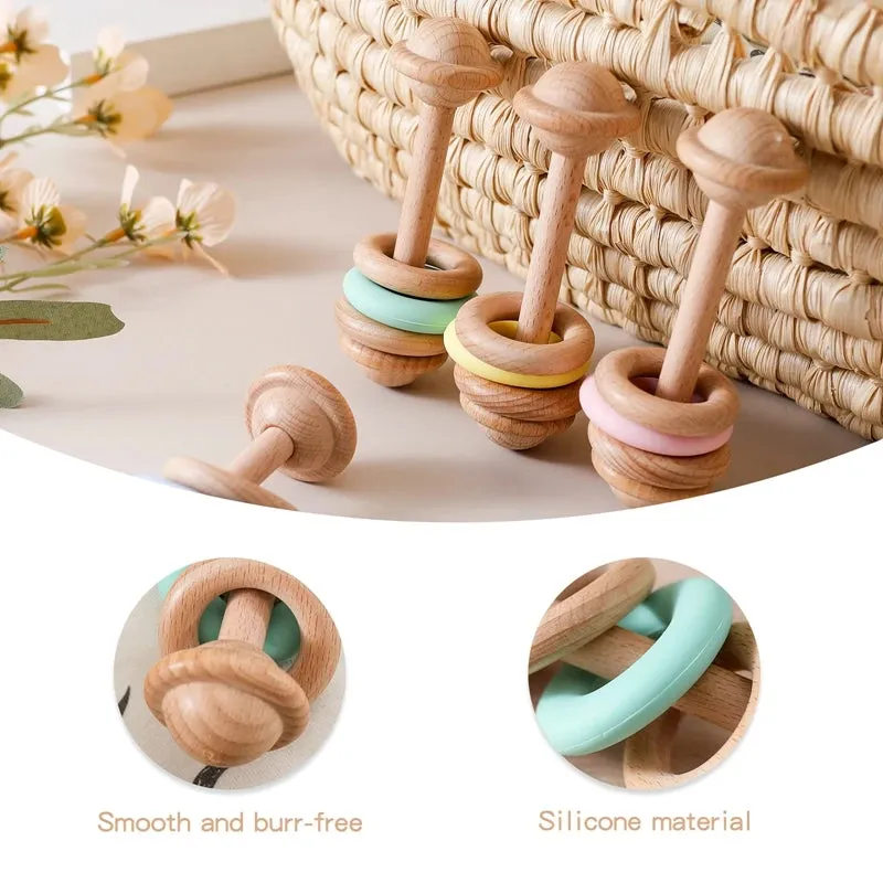 Wooden Baby Rattles with Silicone Rings