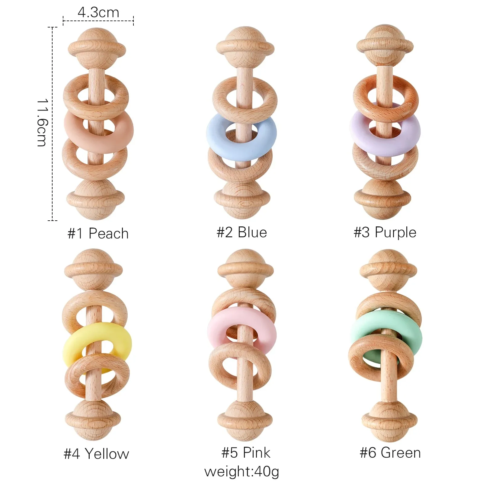 Wooden Baby Rattles with Silicone Rings