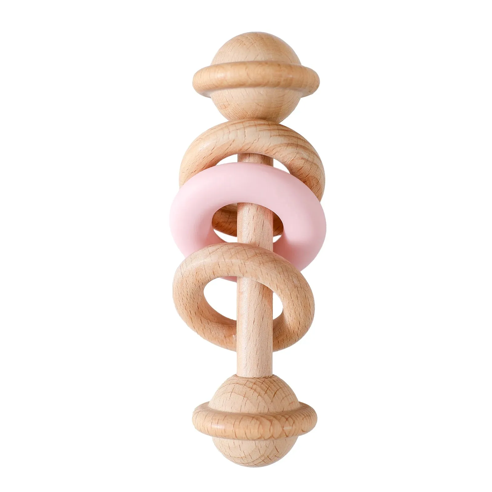 Wooden Baby Rattles with Silicone Rings