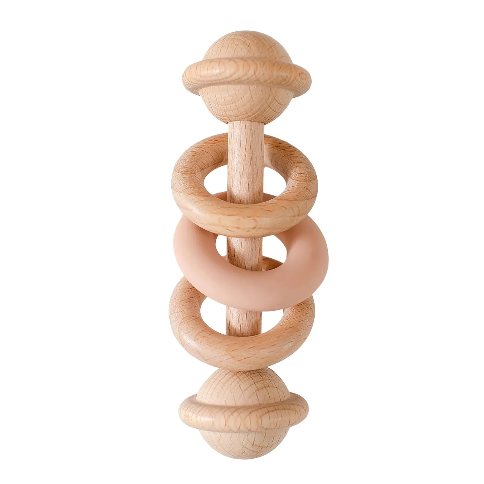Wooden Baby Rattles with Silicone Rings