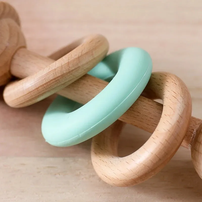 Wooden Baby Rattles with Silicone Rings