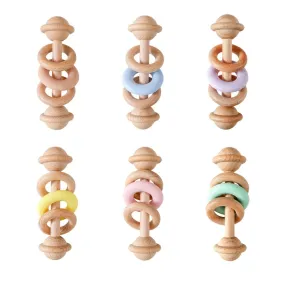 Wooden Baby Rattles with Silicone Rings