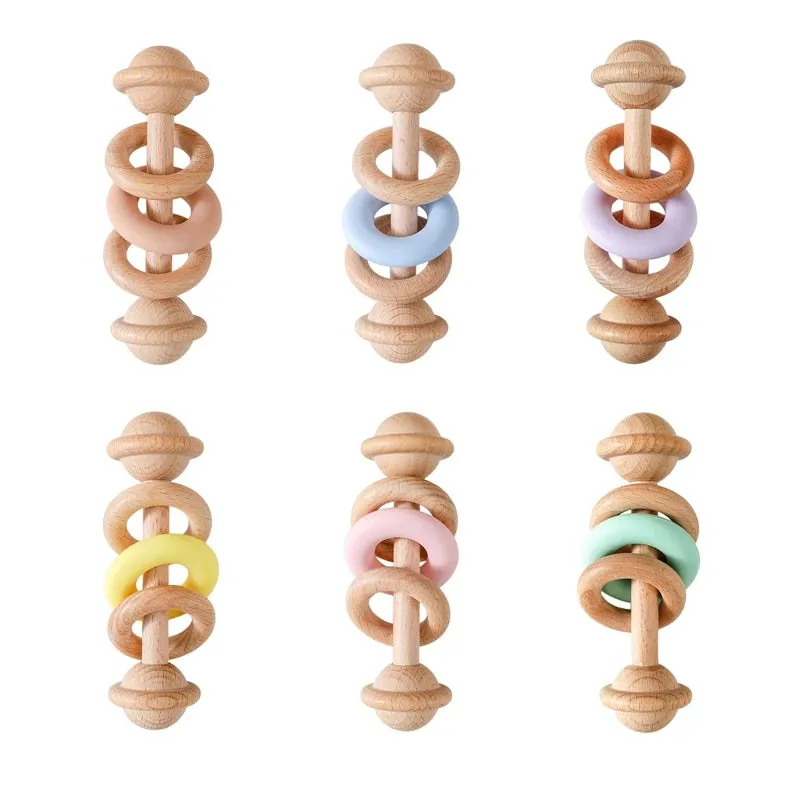 Wooden Baby Rattles with Silicone Rings