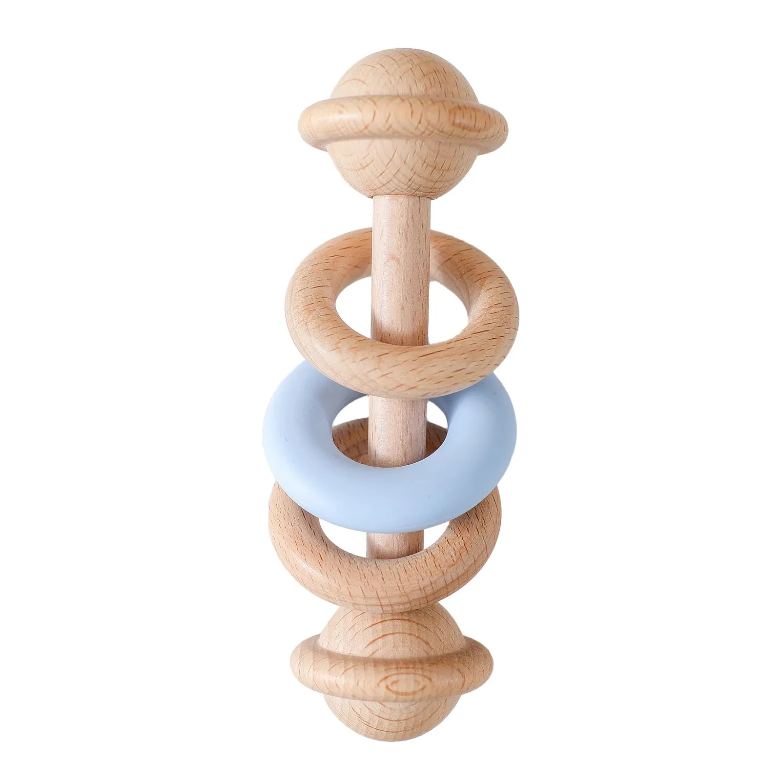 Wooden Baby Rattles with Silicone Rings