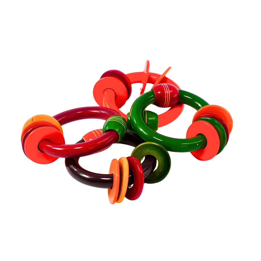 Wooden Bangle Rattle with 4 Rings-Multicolour for Kids Age 6-12 Months(Set of 4)
