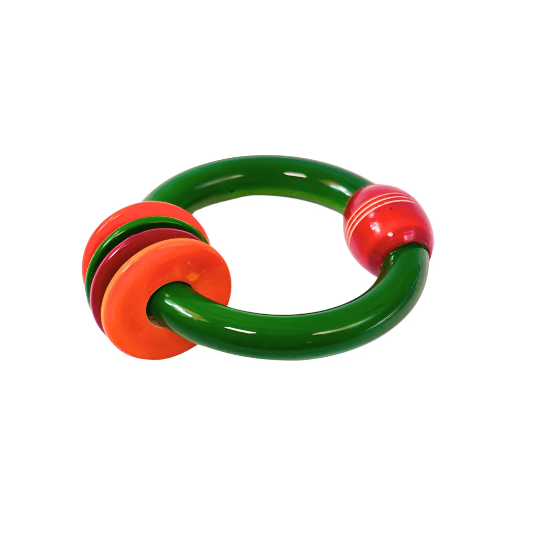 Wooden Bangle Rattle with 4 Rings-Multicolour for Kids Age 6-12 Months(Set of 4)