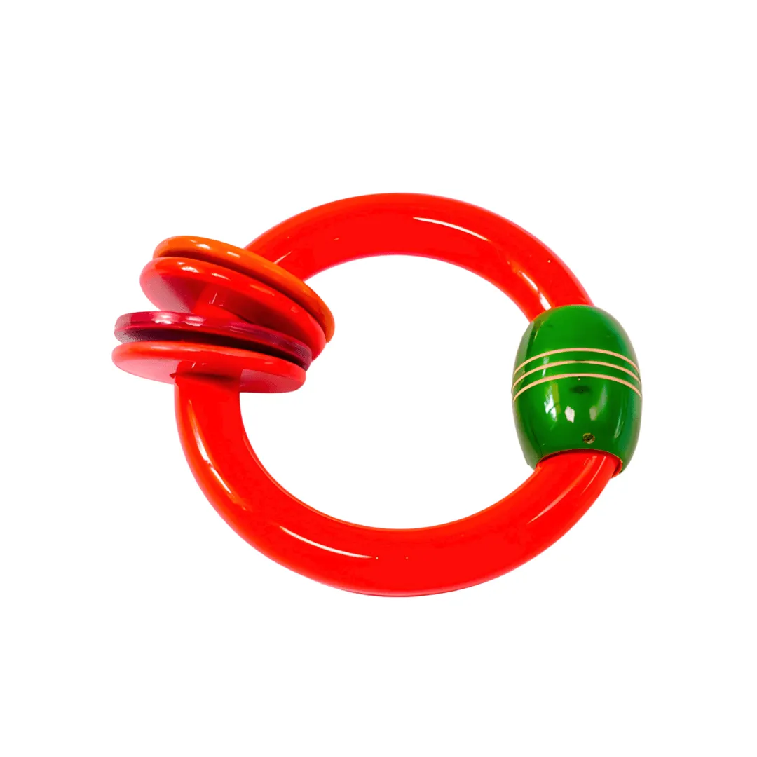 Wooden Bangle Rattle with 4 Rings-Multicolour for Kids Age 6-12 Months(Set of 4)