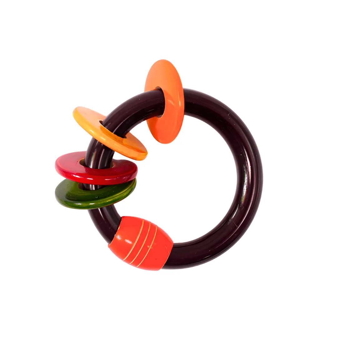 Wooden Bangle Rattle with 4 Rings-Multicolour for Kids Age 6-12 Months(Set of 4)