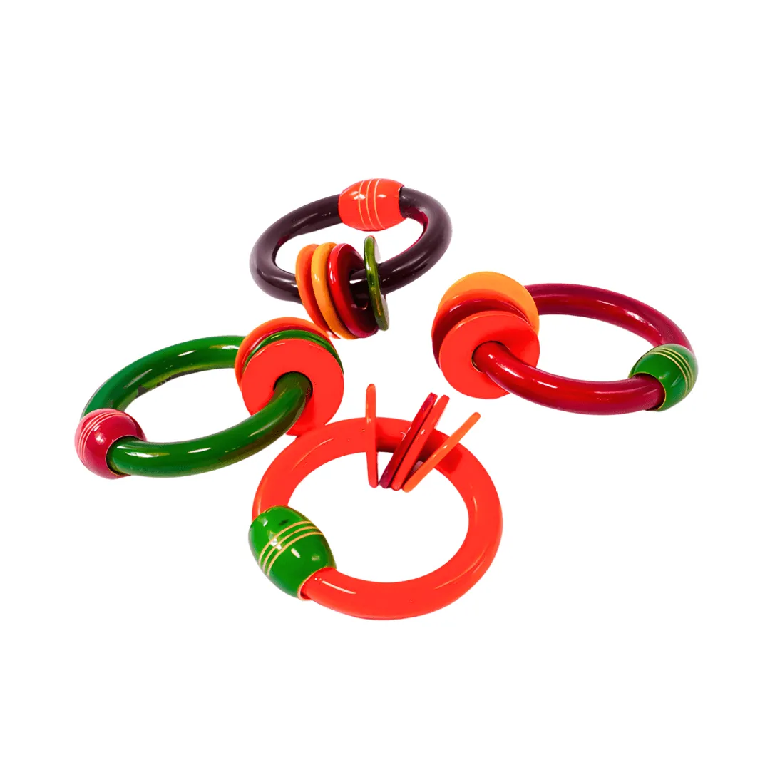 Wooden Bangle Rattle with 4 Rings-Multicolour for Kids Age 6-12 Months(Set of 4)