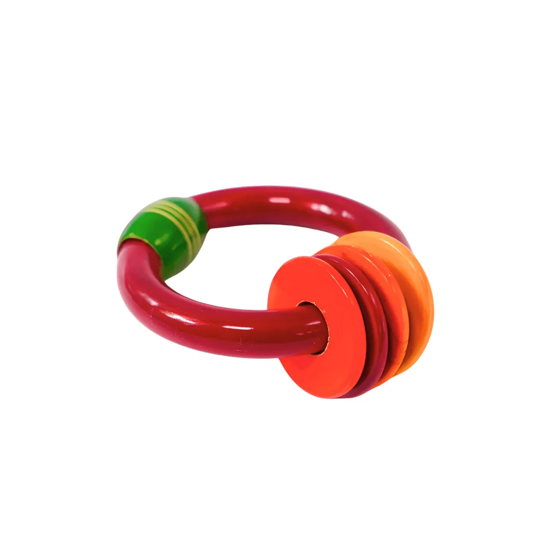 Wooden Bangle Rattle with 4 Rings-Multicolour for Kids Age 6-12 Months(Set of 4)