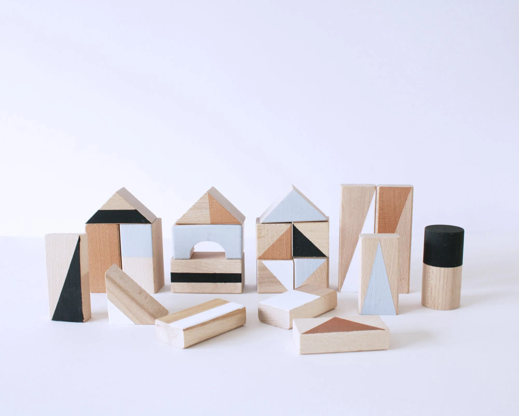 Wooden building blocks - Copper & Monochrome