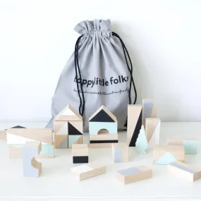 Wooden building blocks - Mint & monochrome