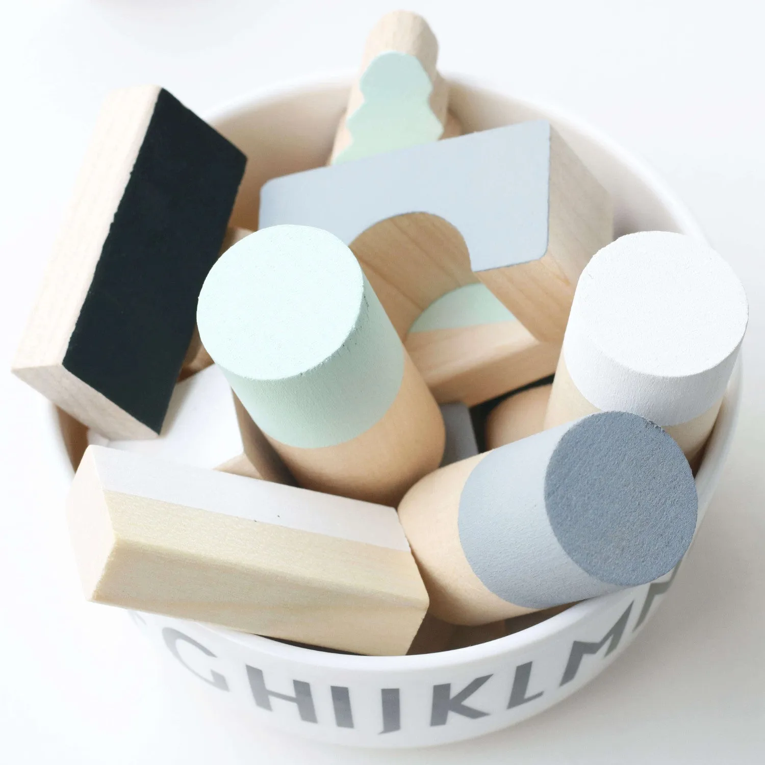 Wooden building blocks - Mint & monochrome
