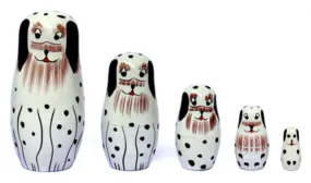 Wooden Nesting Dolls 5 pcs - spotted dog design